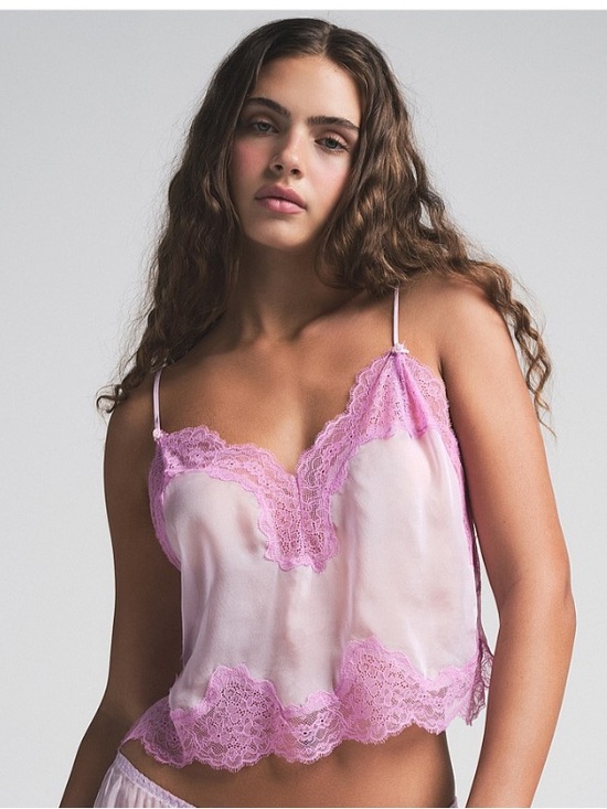 SKIMS Other - SKIMS Sheer Pink Lace Trim Camisole - Size Large